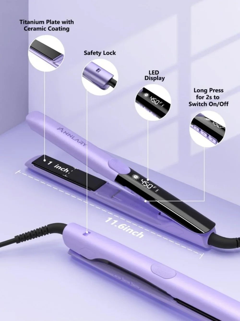 2-in-1 Hair Straightener & Curler, 1 Inch Titanium Ceramic, Ionic, Dual Voltage